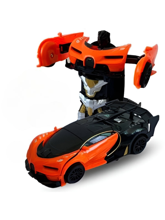 Remote Control Transforming Robot Car – 1:24 Scale RC Supercar with Steering Wheel Controller, One-Button Deformation, 360° Drifting Action Figure Toy for Boys – Orange & Black TV1170