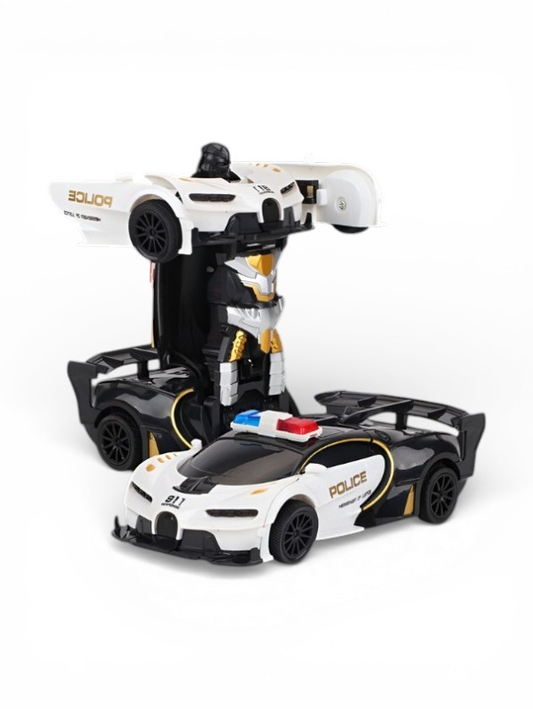 2-in-1 Transforming Police Car Robot Toy – 1:24 Scale Die-Cast Supercar with One-Button Transformation, Realistic Lights & Sound, Deforming Action Figure for Boys and Kids – Black & White TV1170