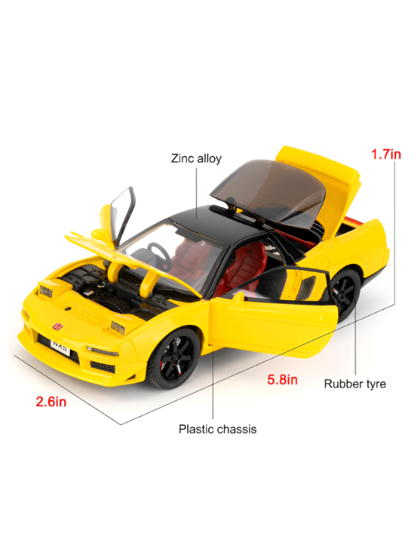 Honda NSX Diecast Model Car 1:32 Scale - Yellow JDM Supercar Toy, Collectible Vehicle with Opening Parts & Red Racing Seats TV6291.