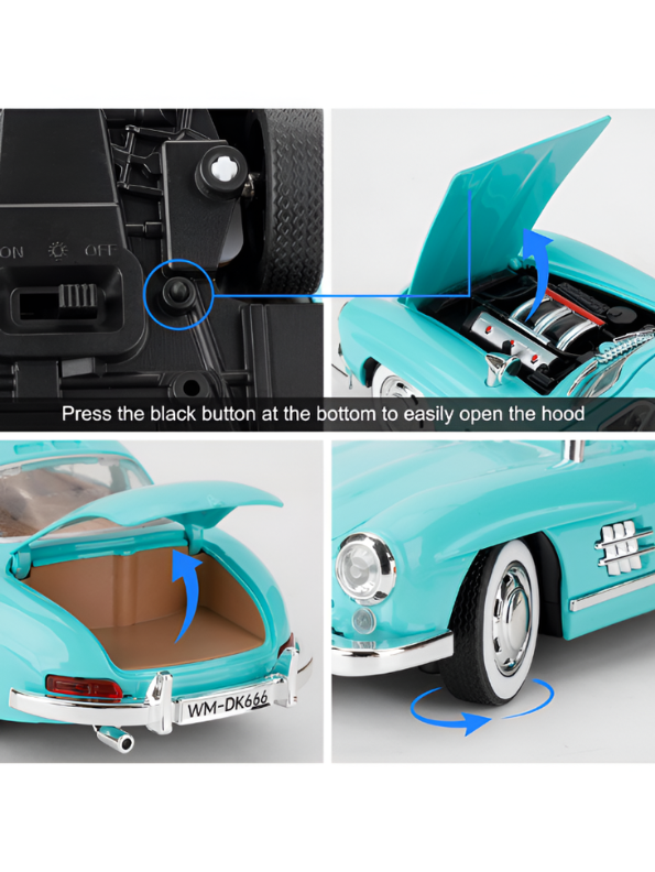 Mercedes-Benz 300 SL Gullwing 1:22 Scale Diecast Model Car – Light Blue Edition Collectible Replica TV6611