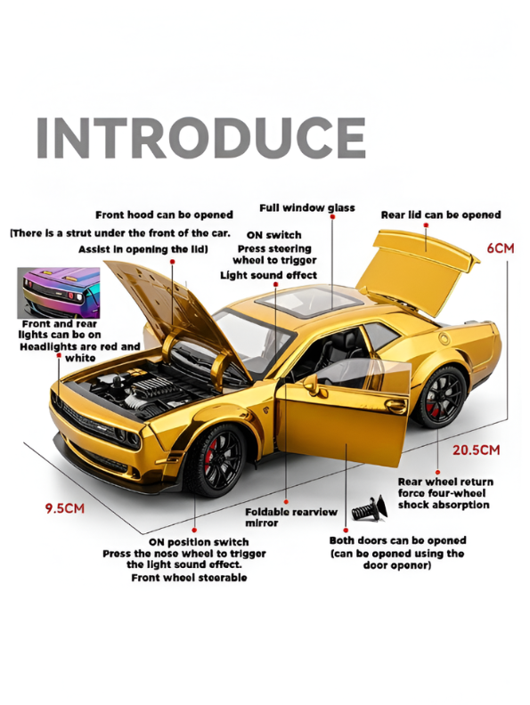 Dodge Challenger SRT Hellcat Model Car 1:24 Scale  – Iridescent Gold Paint Finish | Diecast Collectible Muscle Car Replica TV6479