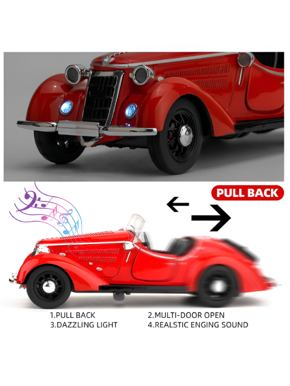 1936 Wanderer W25K Roadster Diecast Model 1:32 Scale – Red Vintage Audi Classic CRA Collectible Car TV2674