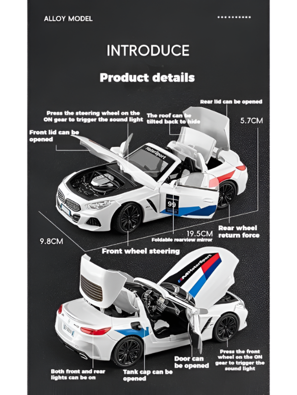BMW Z4 Motorsport Diecast Model Car 1:22 Scale – Detailed Collectible Racing Replica with Realistic TV6610.