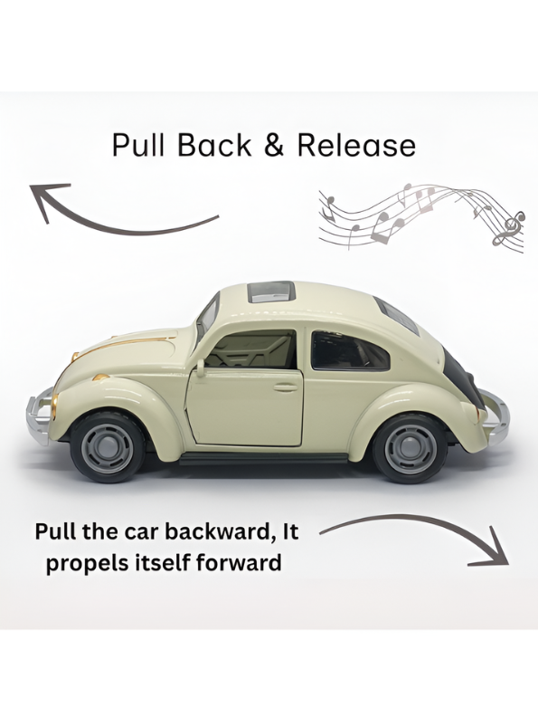 Vintage Volkswagen Beetle Diecast Model Car - 1:36 Scale Collectible Toy with Gold Accents & Sunroof MD1623