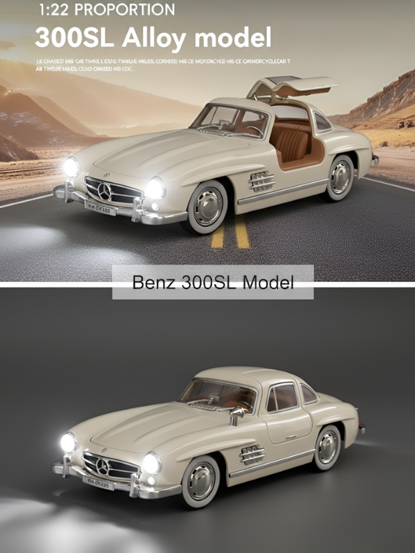 Mercedes-Benz 300 SL Gullwing 1:22 Scale Diecast Model Car – Cream Edition Collectible Replica TV6611
