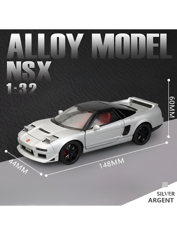Honda NSX Diecast Model Car 1:32 Scale - Grey JDM Supercar Toy, Collectible Vehicle with Opening Parts & Red Racing Seats TV6291.