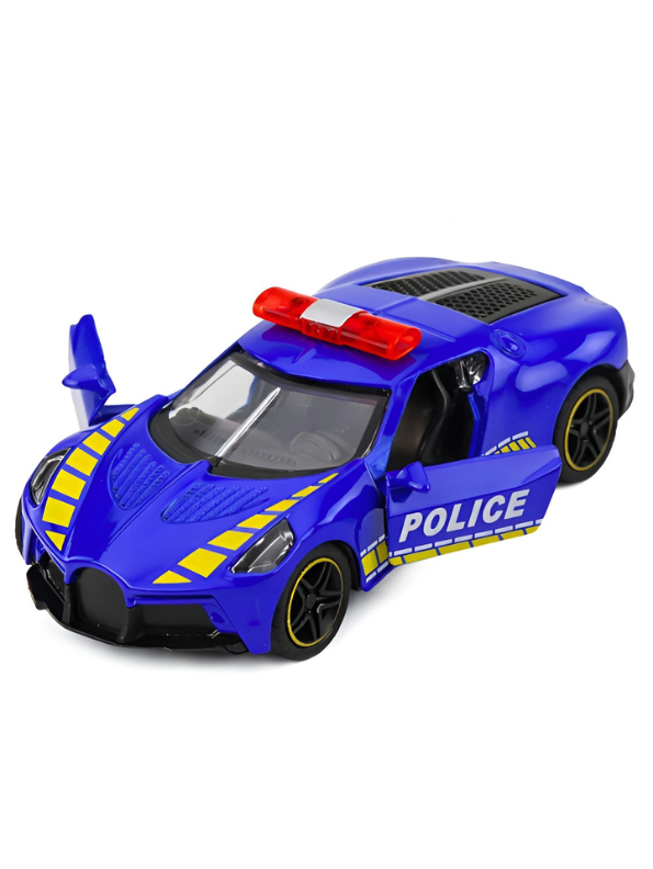1:43 Scale Die-Cast Police Supercar Toy Set - Pull Back Model Cars with Openable Doors & Sirens - Set of 4 Sports Police Vehicles for Kids, Boys & Collectors TV1470