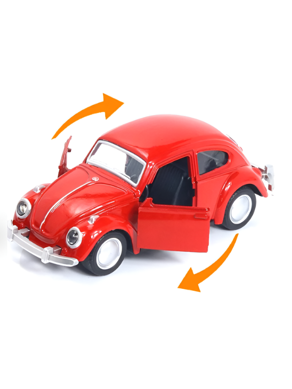 Classic Red Volkswagen Beetle Diecast Model Car - Vintage 1960s Style Toy Vehicle with Silver Bumpers & Detailed Interior MD1623