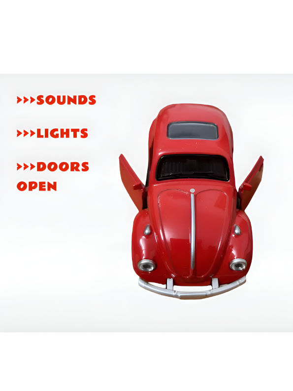 Classic Red Volkswagen Beetle Diecast Model Car - Vintage 1960s Style Toy Vehicle with Silver Bumpers & Detailed Interior MD1623