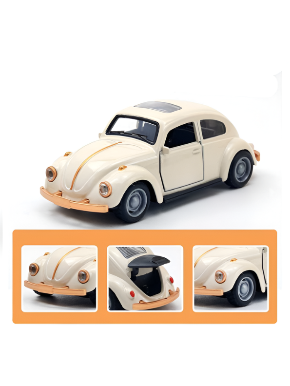 Vintage Volkswagen Beetle Diecast Model Car - 1:36 Scale Collectible Toy with Gold Accents & Sunroof MD1623