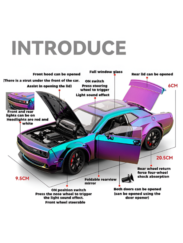 Dodge Challenger SRT Hellcat Model Car 1:24 Scale | Diecast Collectible Muscle Car Replica - Free Car Inside - TV6479