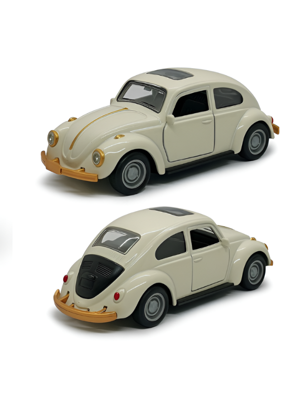 Vintage Volkswagen Beetle Diecast Model Car - 1:36 Scale Collectible Toy with Gold Accents & Sunroof MD1623