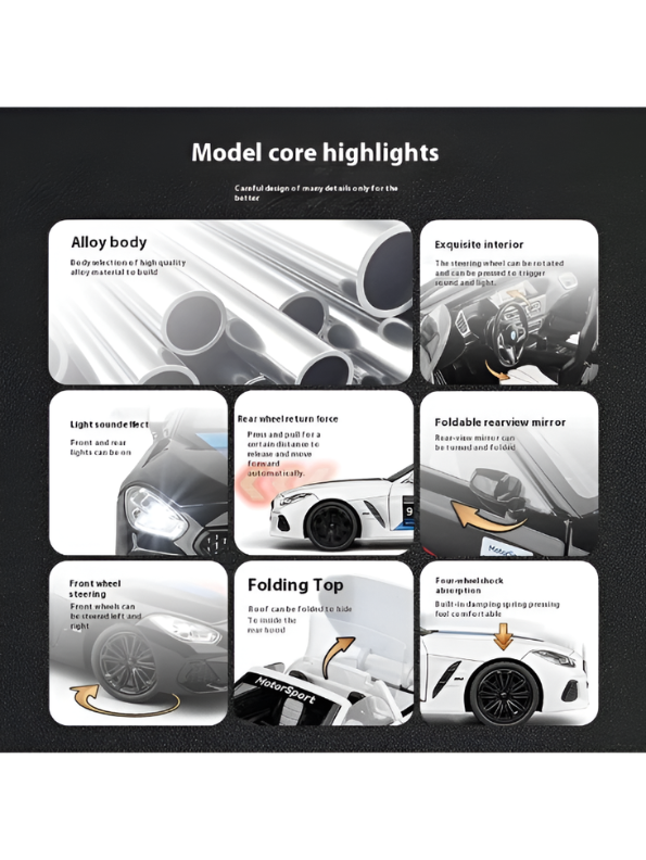 BMW Z4 Motorsport Diecast Model Car 1:22 Scale – Detailed Collectible Racing Replica with Realistic TV6610.