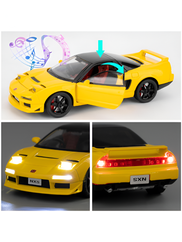 Honda NSX Diecast Model Car 1:32 Scale - Yellow JDM Supercar Toy, Collectible Vehicle with Opening Parts & Red Racing Seats TV6291.