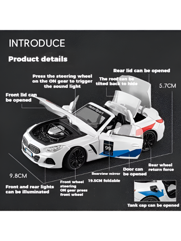 BMW Z4 Motorsport Diecast Model Car 1:22 Scale – Detailed Collectible Racing Replica with Realistic TV6610.