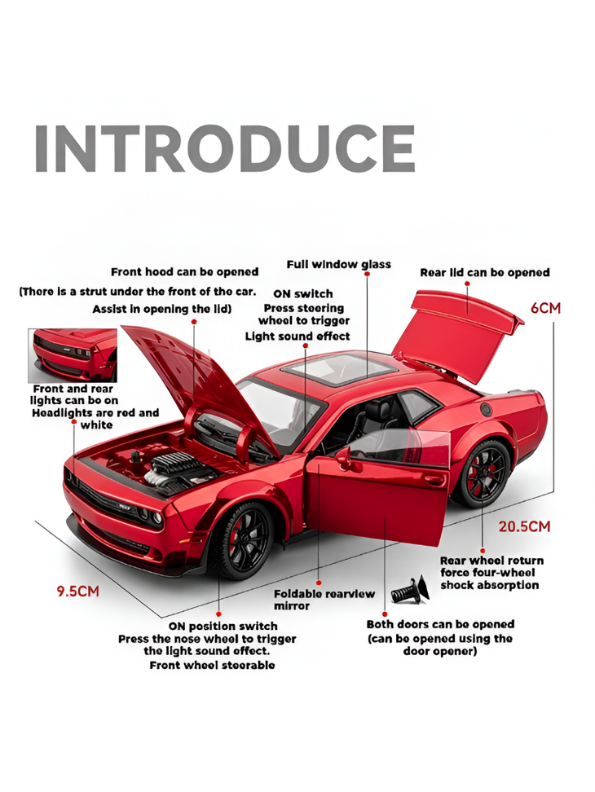 Dodge Challenger SRT Hellcat Model Car 1:24 Scale  – Iridescent Red Paint Finish | Diecast Collectible Muscle Car Replica TV6479