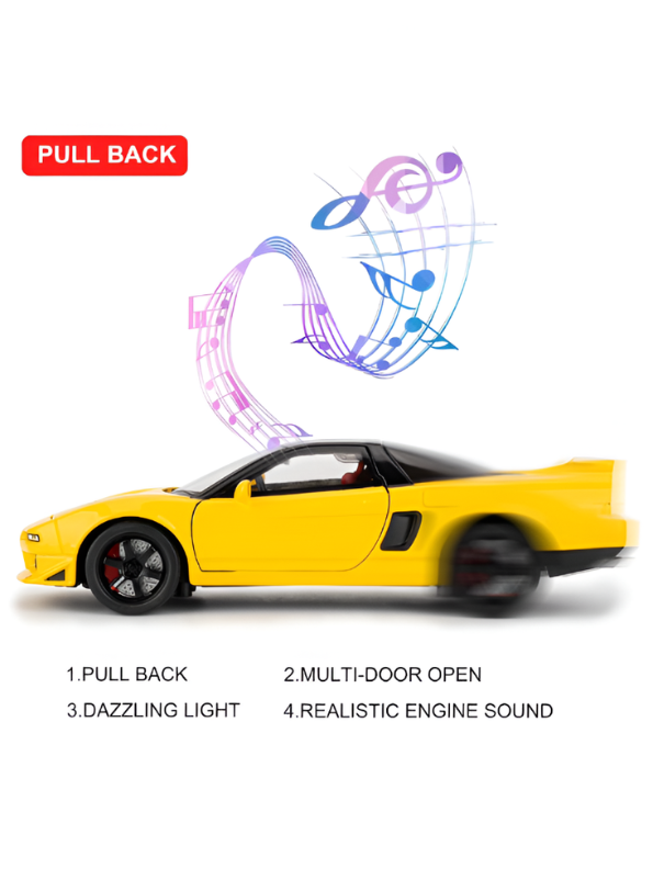 Honda NSX Diecast Model Car 1:32 Scale - Yellow JDM Supercar Toy, Collectible Vehicle with Opening Parts & Red Racing Seats TV6291.