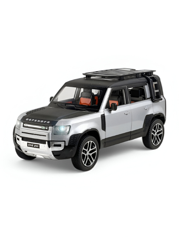 Land Rover Defender Toy Car - Silver 1/24 Scale Die-Cast Metal Off-Road SUV Model – Realistic Miniature Vehicle for Kids and Adult Collectors LMI15617