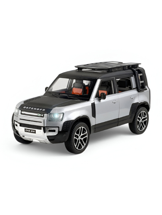 Land Rover Defender Toy Car - Silver 1/24 Scale Die-Cast Metal Off-Road SUV Model – Realistic Miniature Vehicle for Kids and Adult Collectors LMI15617