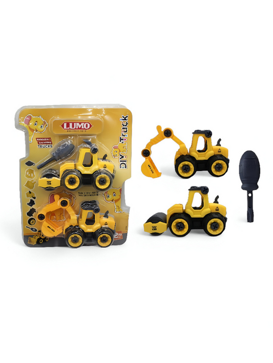 Yellow - Dig & Roll Set – Road Roller & Excavator Combo Toy with Screwdriver for Kids LMI11038.