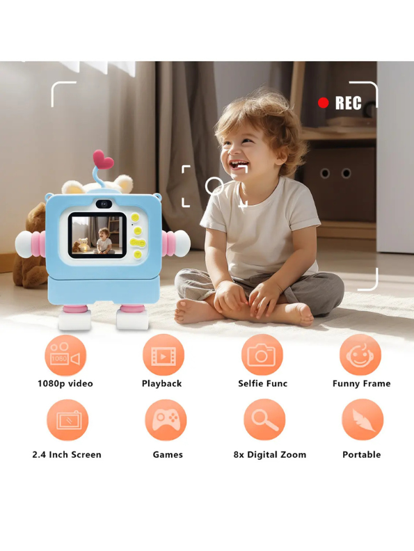 Digital Camera with Cute Robot Design – HD Photo, 1080P Video, Selfie Camera MD3512.