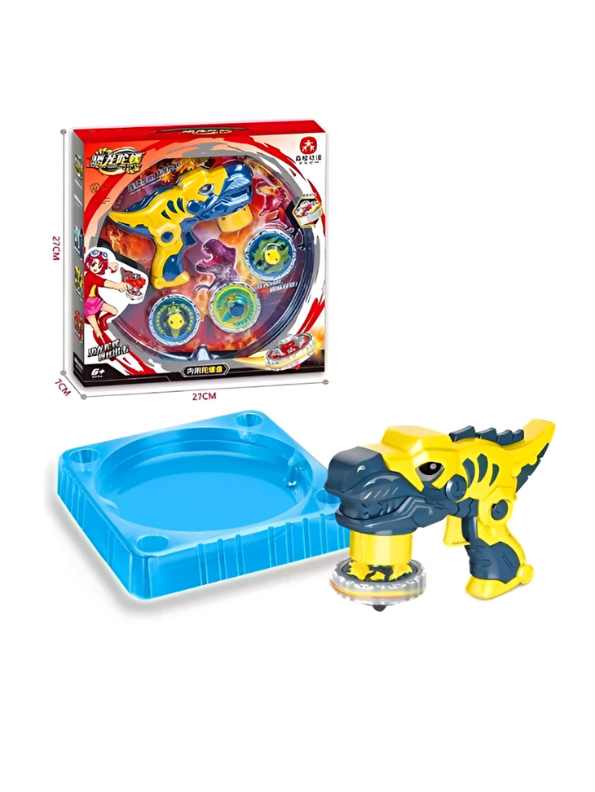 Dino-Blaster 2-in-1 T-Rex Beyblade Spinning Top Launcher Set with 3 Battle Gyros Yellow NX16550.