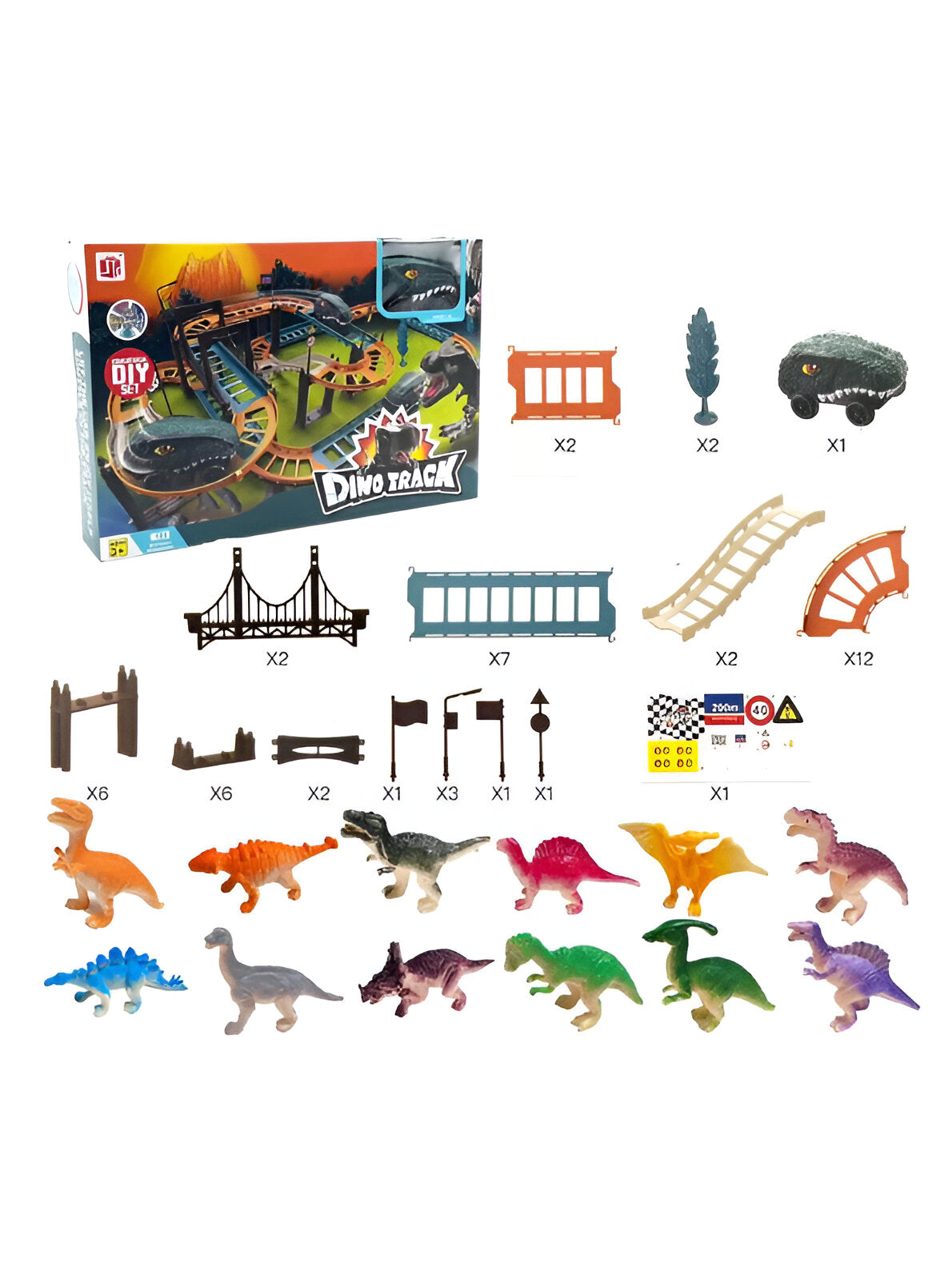 DinoRush – 50-Piece Dinosaur Track Set for Kids | Light & Sound Plastic Track Game with Dino Car & Battery Operation LMI12248.