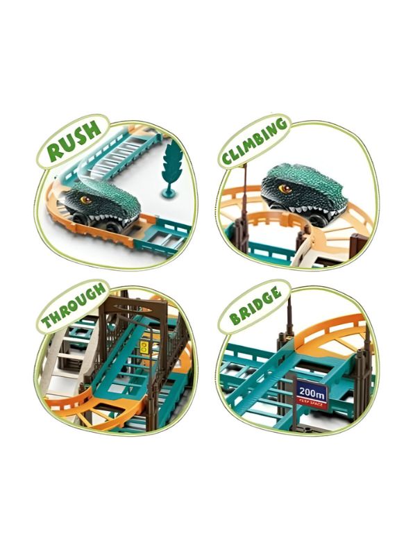 DinoRush – 50-Piece Dinosaur Track Set for Kids | Light & Sound Plastic Track Game with Dino Car & Battery Operation LMI12248.