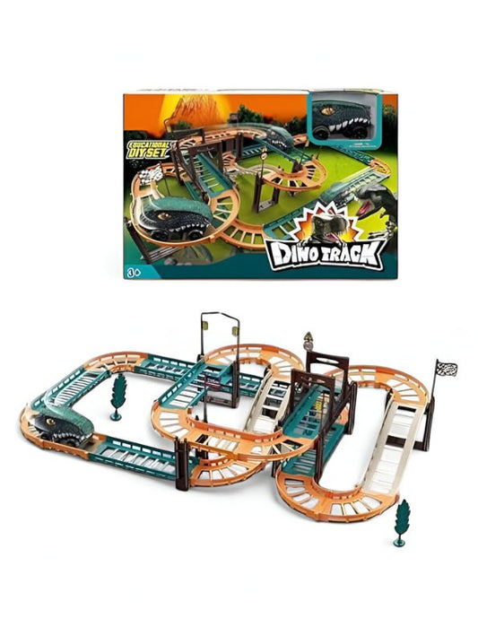 DinoRush – 50-Piece Dinosaur Track Set for Kids | Light & Sound Plastic Track Game with Dino Car & Battery Operation LMI12248.