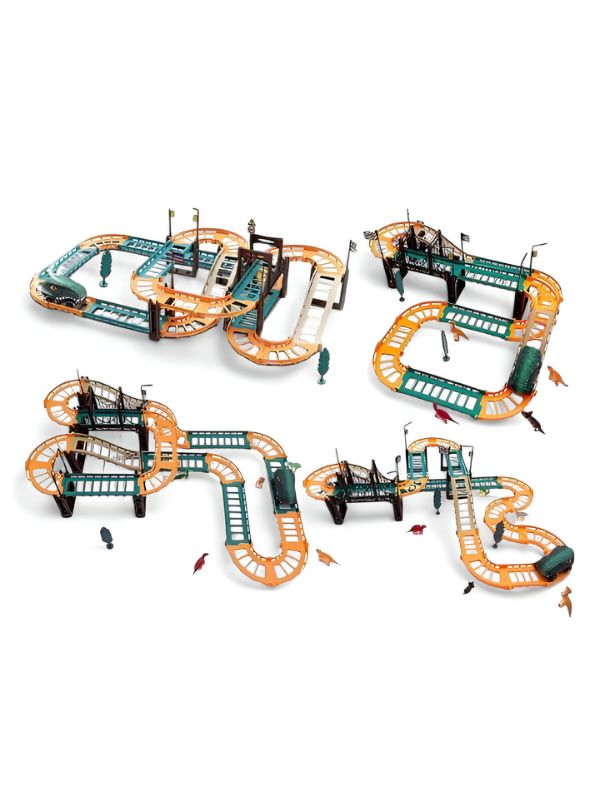 DinoRush – 50-Piece Dinosaur Track Set for Kids | Light & Sound Plastic Track Game with Dino Car & Battery Operation LMI12248.