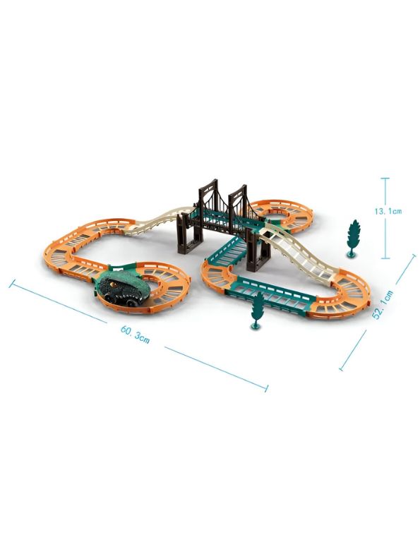 DinoRush – 50-Piece Dinosaur Track Set for Kids | Light & Sound Plastic Track Game with Dino Car & Battery Operation LMI12248.