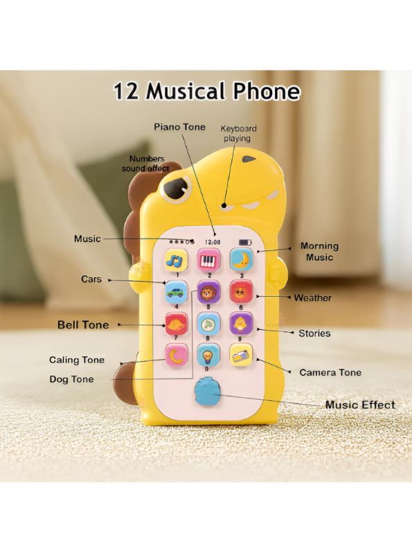 Dino - Interactive Dinosaur Toy Phone for Toddlers | Learning Music, Numbers & Animal Sounds Educational Smartphone Yellow LMI15084.