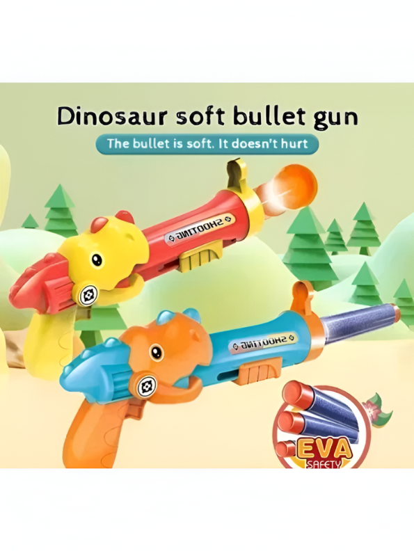 Dinosaur Gun Toy Set for Kids – 2-in-1 Shooting Game with EVA Soft Bullets & Foam Balls, Includes Bowling Pin Targets, Binoculars, and Target Crown for Safe Indoor Play Orange NX15605.