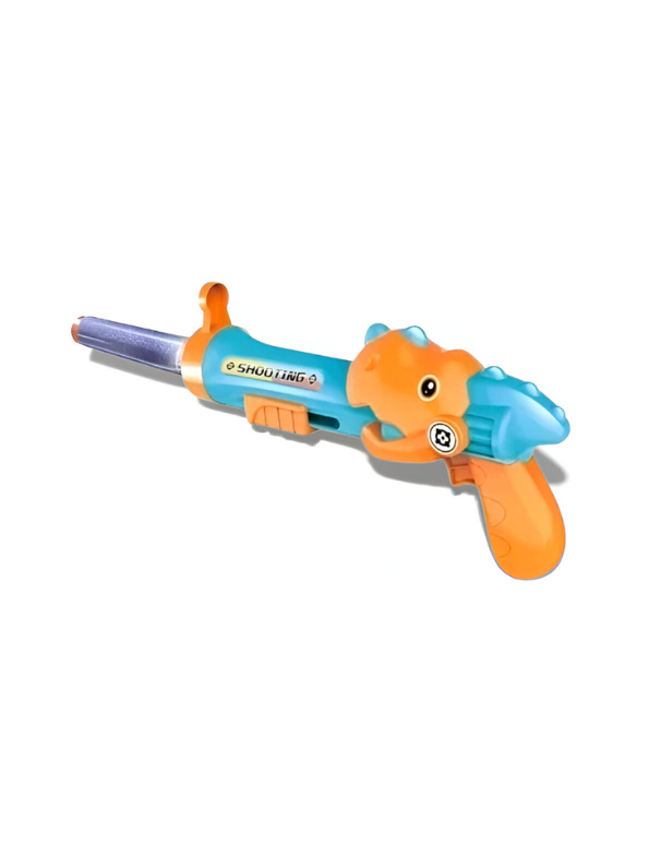 Dinosaur Gun Toy Set for Kids – 2-in-1 Shooting Game with EVA Soft Bullets & Foam Balls, Includes Bowling Pin Targets, Binoculars, and Target Crown for Safe Indoor Play Orange NX15605.