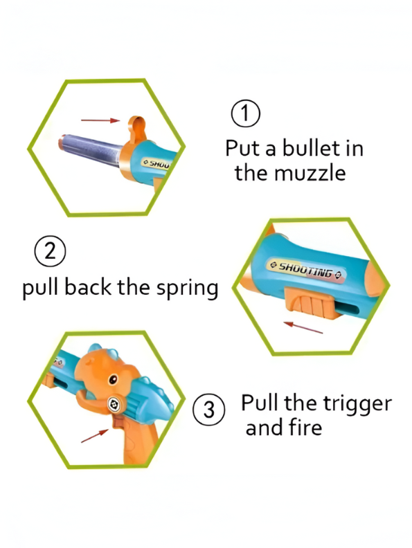 Dinosaur Gun Toy Set for Kids – 2-in-1 Shooting Game with EVA Soft Bullets & Foam Balls, Includes Bowling Pin Targets, Binoculars, and Target Crown for Safe Indoor Play Orange NX15605.