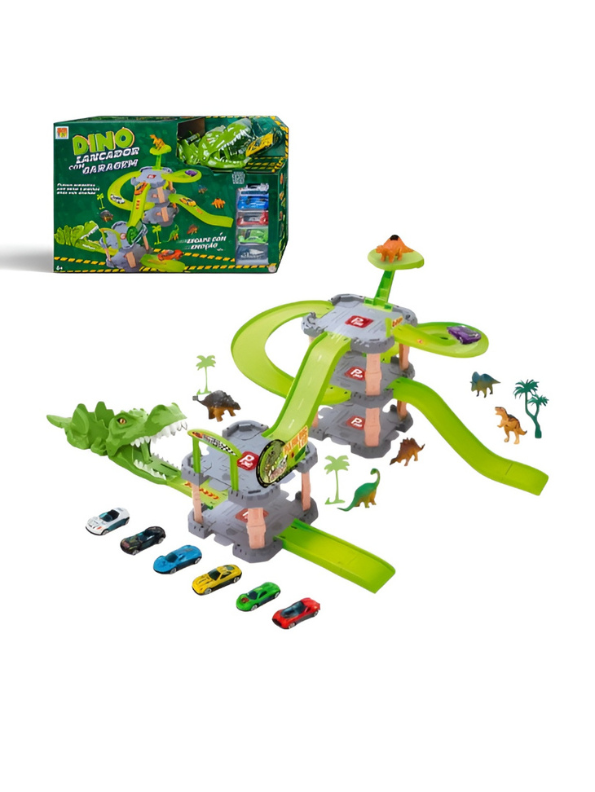 Dinosaur Race Track Parking Garage with Multi-Level Car Ramp MD104.
