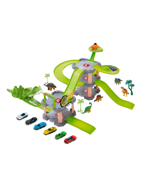 Dinosaur Race Track Parking Garage with Multi-Level Car Ramp MD104.