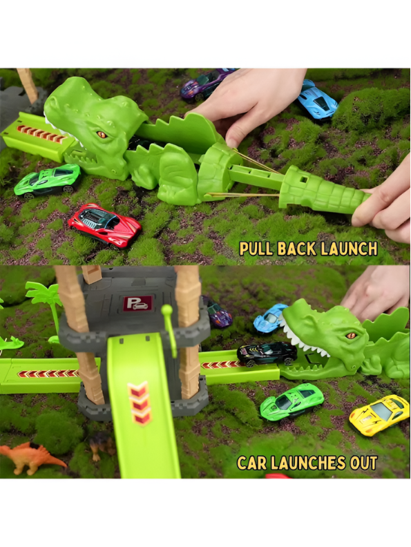 Dinosaur Race Track Parking Garage with Multi-Level Car Ramp MD104.