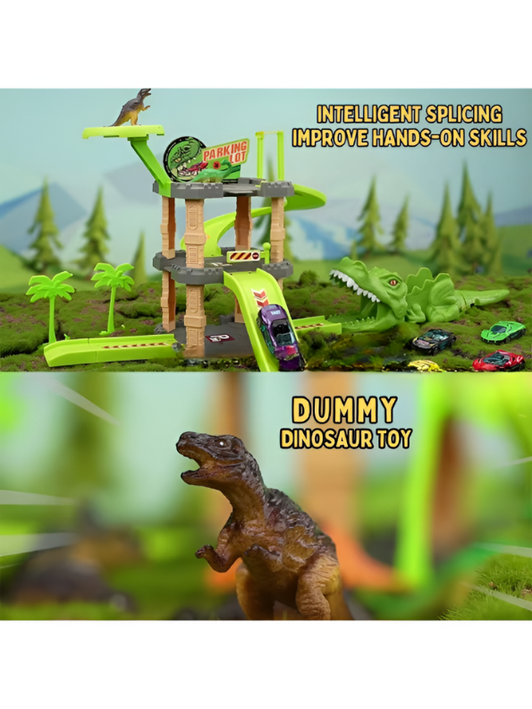 Dinosaur Race Track Parking Garage with Multi-Level Car Ramp MD104.