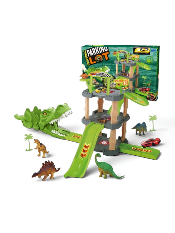 Dinosaur Race Track Parking Garage with Multi-Level Car Ramp MD104.