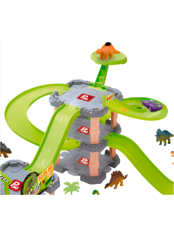Dinosaur Race Track Parking Garage with Multi-Level Car Ramp MD104.
