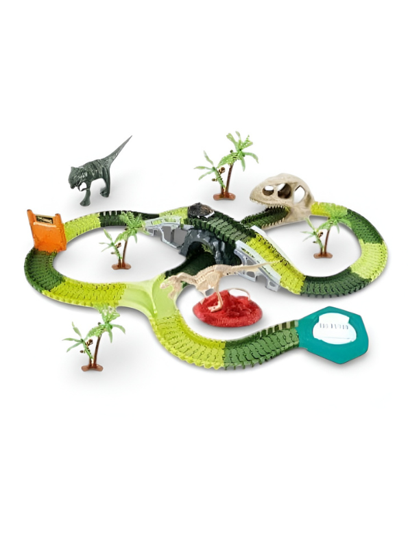 Dinosaur Race Track Toy Set – Flexible Track with 360° Loop, Dino Skull Tunnel & Bridge TV1782.