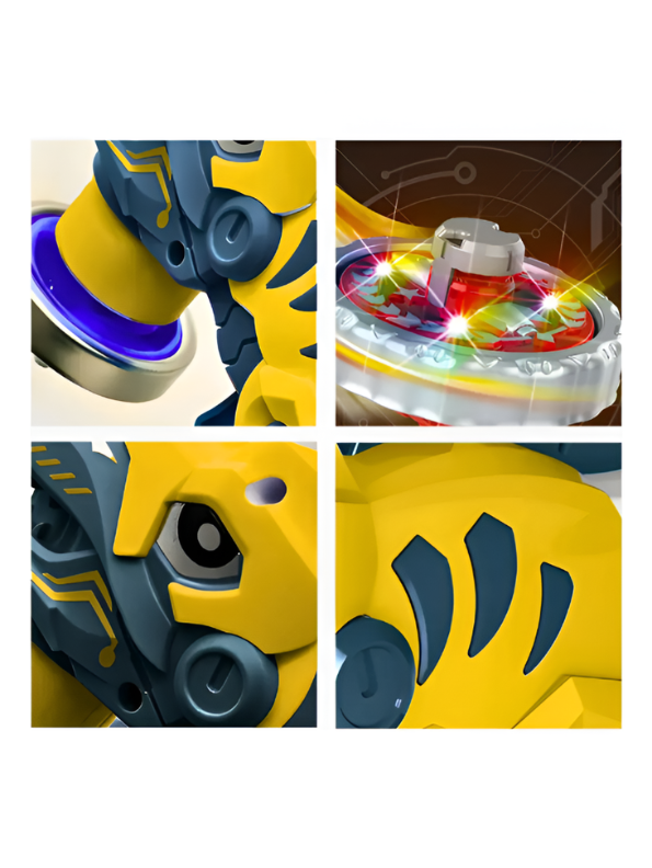Dinosaur Spinning Top Launcher Toy Gun – T-Rex Battle Beyblade Game with Metal Burst Tops Yellow NX16578.