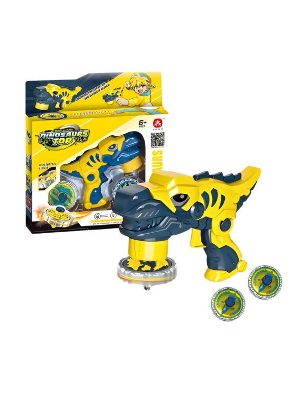 Dinosaur Spinning Top Launcher Toy Gun – T-Rex Battle Beyblade Game with Metal Burst Tops Yellow NX16578.