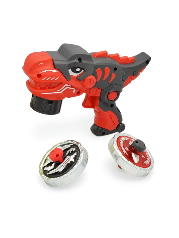 Dinosaur Spinning Top Launcher Toy Gun – T-Rex Battle Beyblade Game with Metal Burst Tops NX16578.