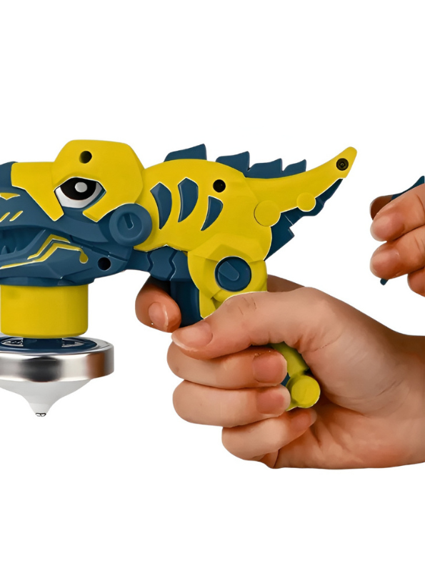 Dinosaur Spinning Top Launcher Toy Gun – T-Rex Battle Beyblade Game with Metal Burst Tops Yellow NX16578.