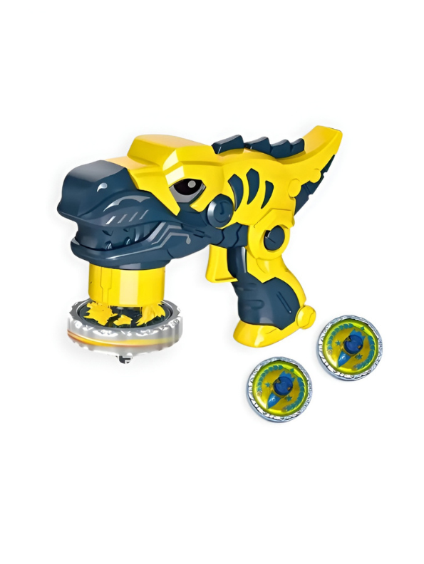 Dinosaur Spinning Top Launcher Toy Gun – T-Rex Battle Beyblade Game with Metal Burst Tops Yellow NX16578.