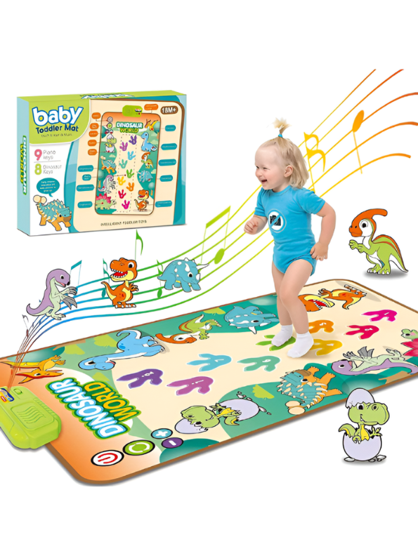 Dinosaur World Musical Play Mat – Piano Dance Mat with 9 Piano Keys, 8 Dinosaur Sound Effects, Touch & Step Educational Music Toy LMI15319.
