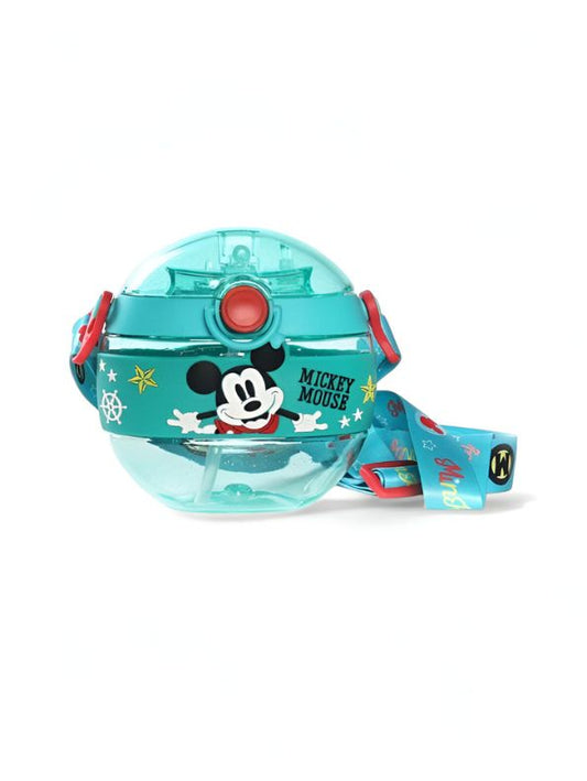Turquoise - Disney Cartoon Donut Shape Sipper Water Bottle for Kids – 420ML BPA Free, Leakproof, Lightweight, Push Button, with Strap – Ideal for School Use NOV10477.