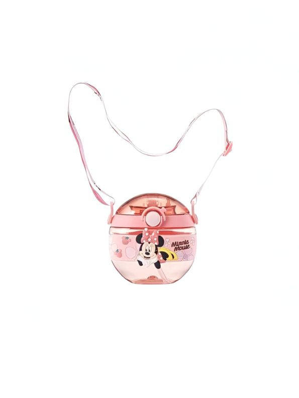 Disney Cartoon Donut Shape Sipper Water Bottle for Kids – 420ML BPA Free, Leakproof, Lightweight, Push Button, with Strap – Ideal for School Use NOV10477.